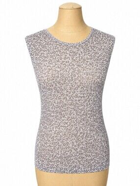 Leopard Print Sleeveless Stretch Knit Tank Top Gray Beige Women's M